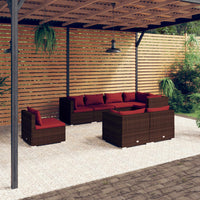 Set Divani da Giardino 8 pz con Cuscini in Polyrattan Marrone cod mxl 37897