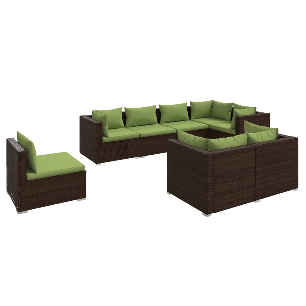 Set Divani da Giardino 8 pz con Cuscini in Polyrattan Marrone cod mxl 35839