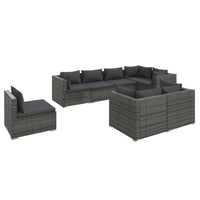 Set Divani da Giardino 8 pz con Cuscini in Polyrattan Grigio 3102613