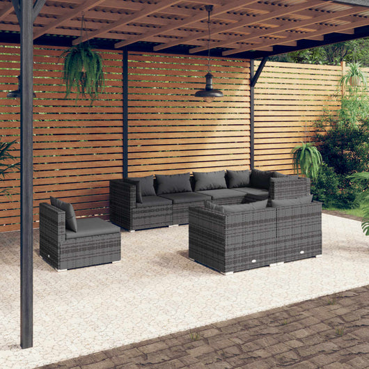 Set Divani da Giardino 8 pz con Cuscini in Polyrattan Grigio 3102613