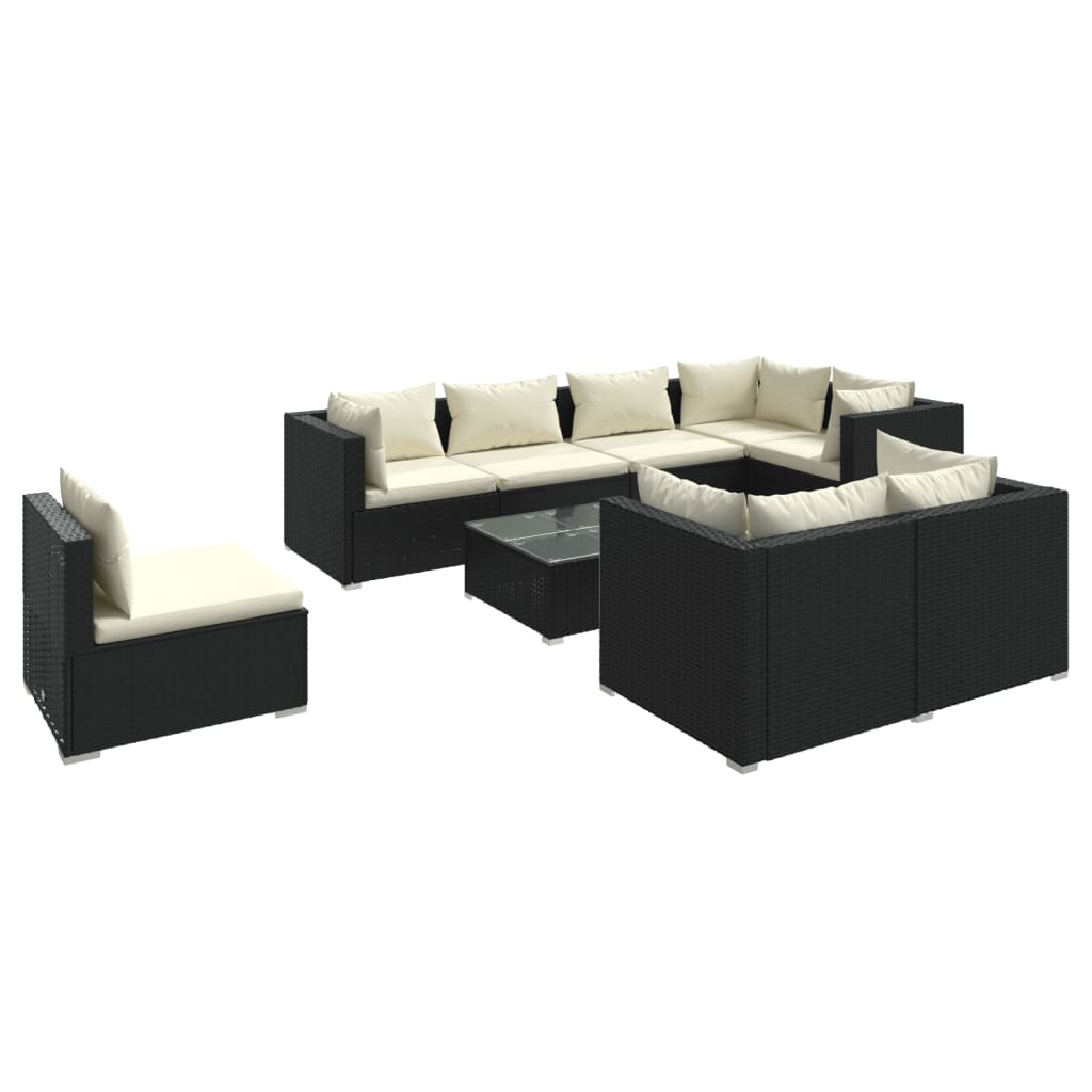 Set Divani da Giardino 9 pz con Cuscini in Polyrattan Nero cod mxl 39464