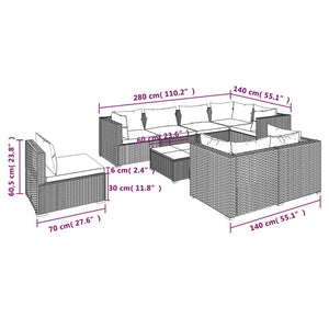 Set Divani da Giardino 9 pz con Cuscini in Polyrattan Nero cod mxl 39464