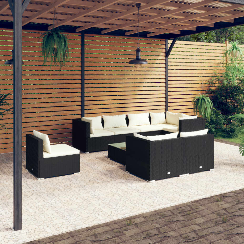 Set Divani da Giardino 9 pz con Cuscini in Polyrattan Nero cod mxl 39464