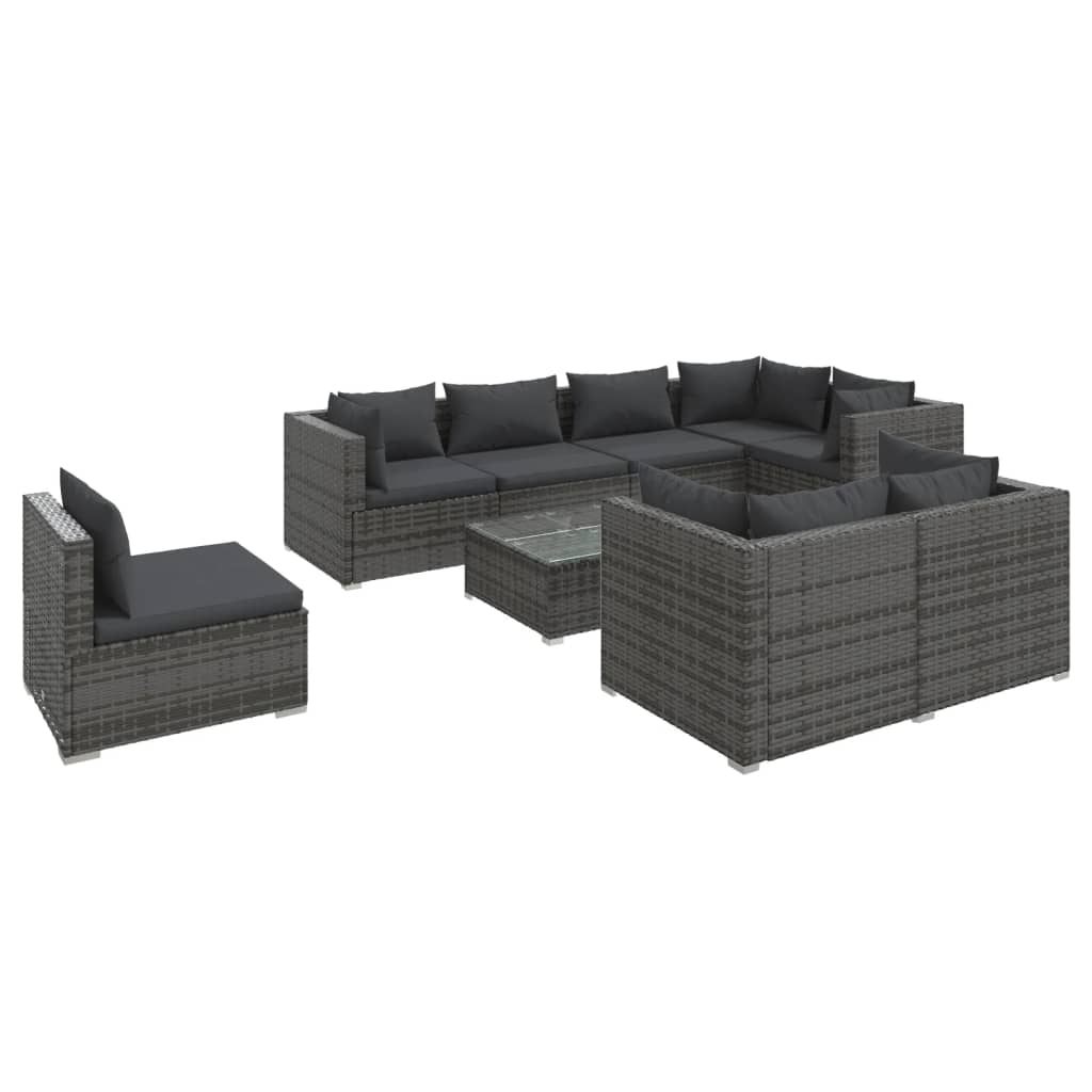 Set Divani da Giardino 9 pz con Cuscini in Polyrattan Grigio 3102621