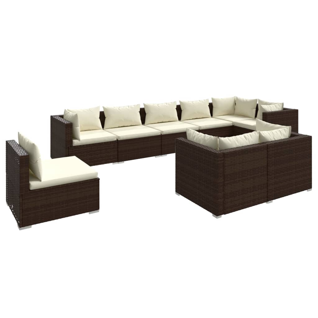 Set Divani da Giardino 9 pz con Cuscini in Polyrattan Marrone 3102626