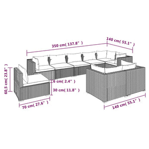 Set Divani da Giardino 9 pz con Cuscini in Polyrattan Marrone 3102626