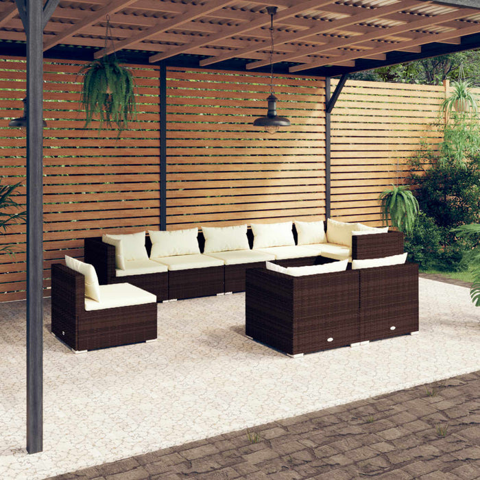 Set Divani da Giardino 9 pz con Cuscini in Polyrattan Marrone 3102626