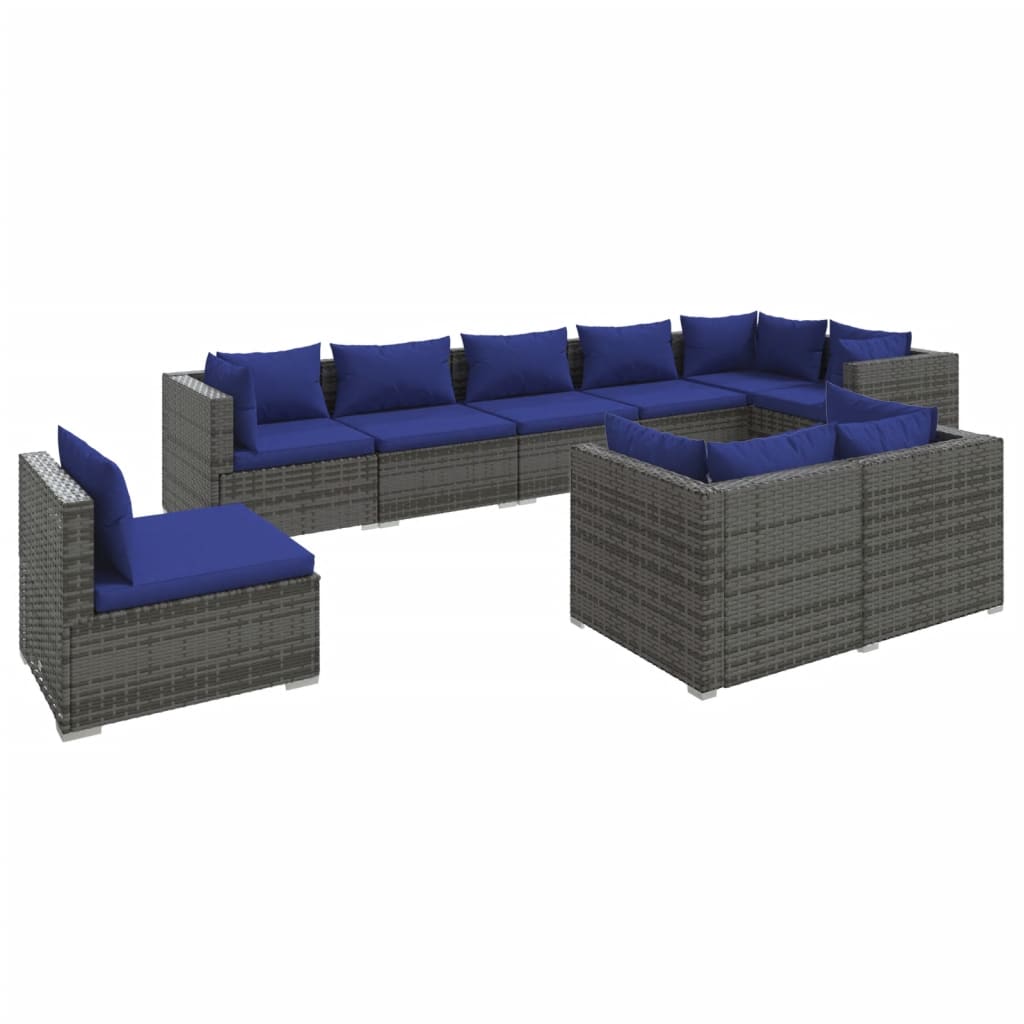 Set Divani da Giardino 9 pz con Cuscini in Polyrattan Grigio 3102630