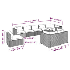 Set Divani da Giardino 9 pz con Cuscini in Polyrattan Grigio 3102630