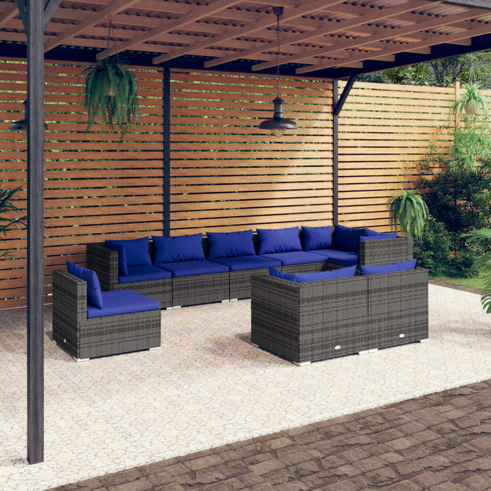 Set Divani da Giardino 9 pz con Cuscini in Polyrattan Grigio 3102630