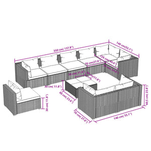 Set Divani da Giardino 10 pz con Cuscini in Polyrattan Marrone 3102634