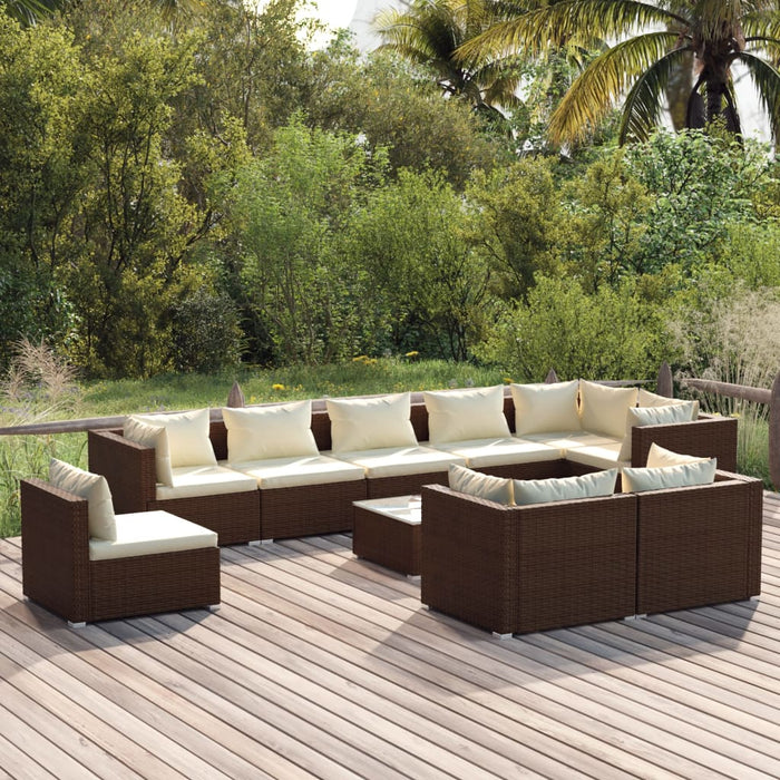 Set Divani da Giardino 10 pz con Cuscini in Polyrattan Marrone cod mxl 42510