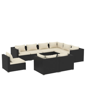 Set Salotto da Giardino 9 pz con Cuscini in Polyrattan Nero cod mxl 57061