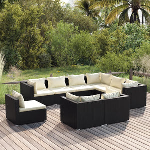 Set Salotto da Giardino 9 pz con Cuscini in Polyrattan Nero cod mxl 57061