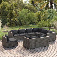 Set Divani da Giardino 9 pz con Cuscini in Polyrattan Grigio 3102645