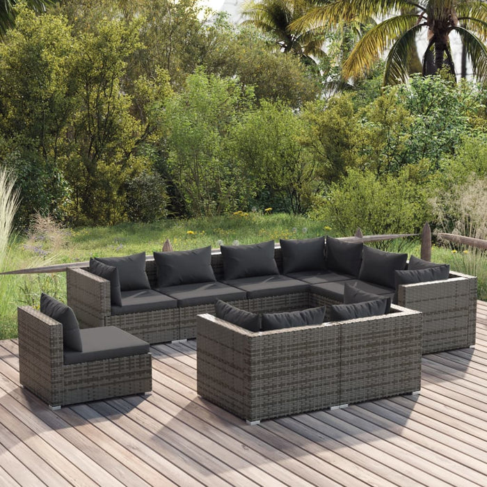 Set Divani da Giardino 9 pz con Cuscini in Polyrattan Grigio 3102645