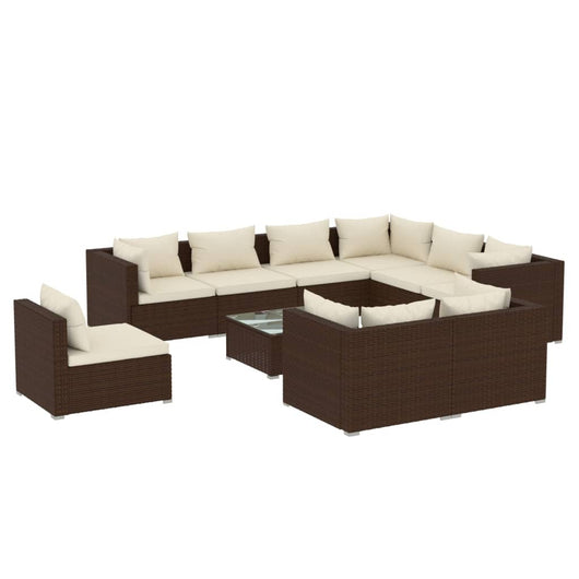 Set Divani da Giardino 10 pz con Cuscini in Polyrattan Marrone 3102650