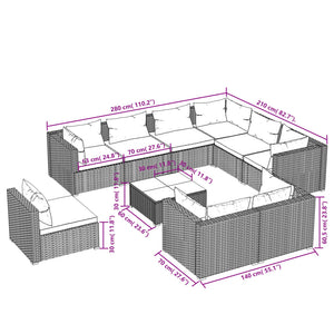 Set Divani da Giardino 10 pz con Cuscini in Polyrattan Marrone cod mxl 42485