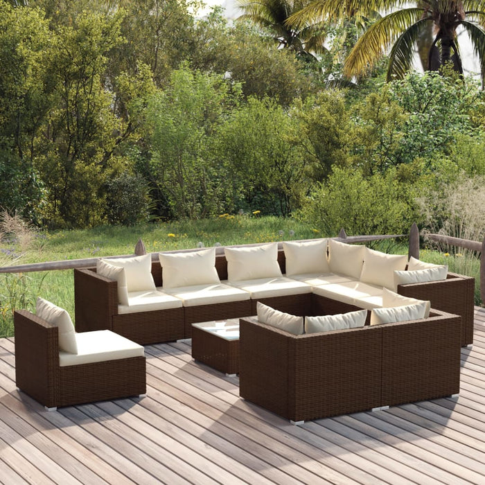 Set Divani da Giardino 10 pz con Cuscini in Polyrattan Marrone cod mxl 42485