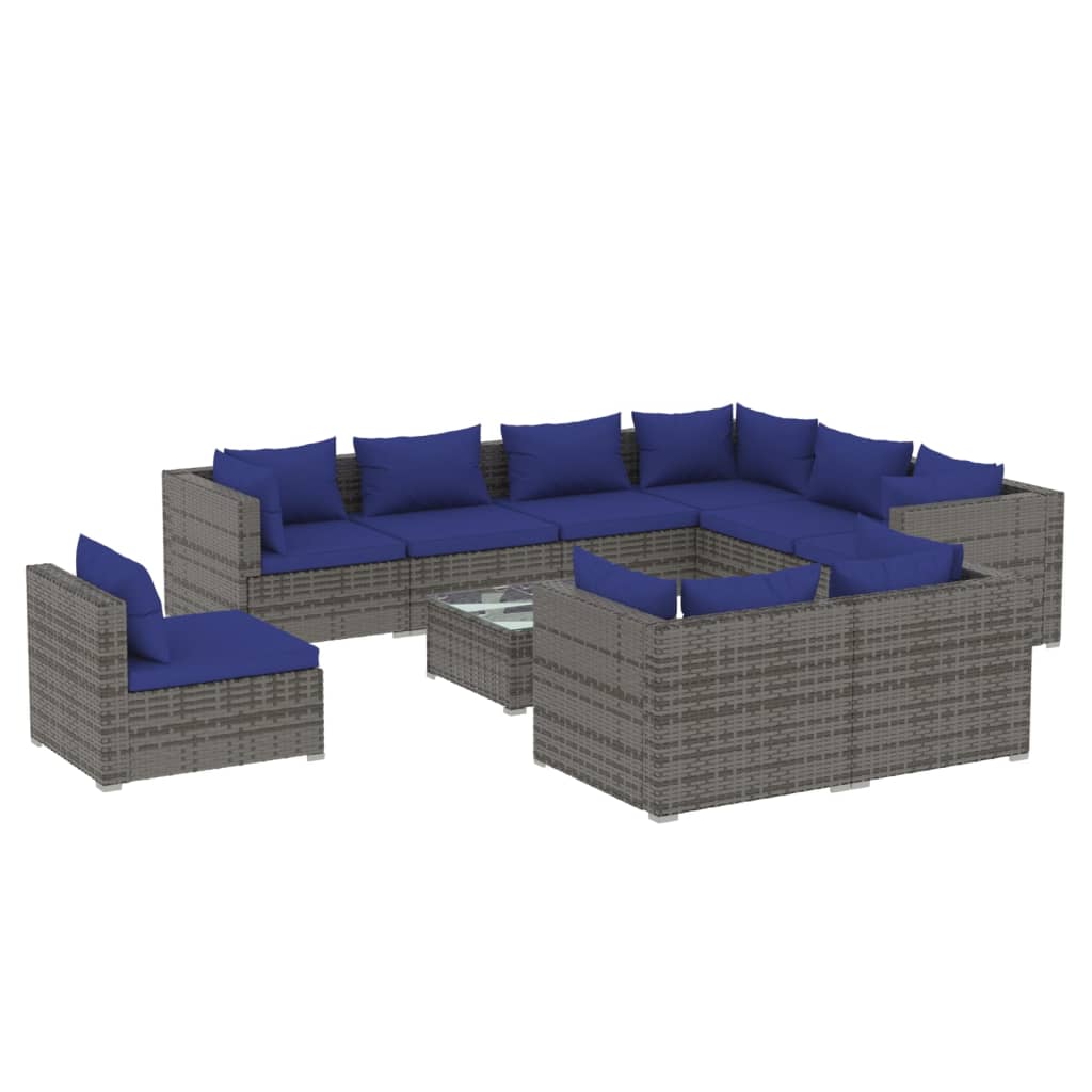 Set Divani da Giardino 10 pz con Cuscini in Polyrattan Grigio 3102654