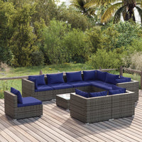 Set Divani da Giardino 10 pz con Cuscini in Polyrattan Grigio 3102654