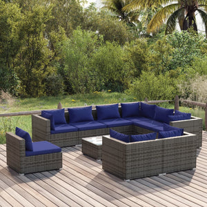 Set Divani da Giardino 10 pz con Cuscini in Polyrattan Grigio 3102654