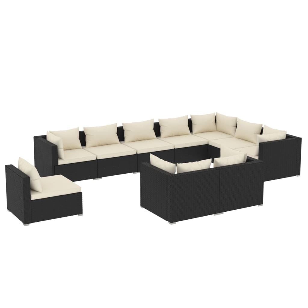 Set Mobili da Giardino 10 pz con Cuscini in Polyrattan Nero cod mxl 57068