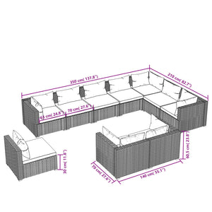 Set Mobili da Giardino 10 pz con Cuscini in Polyrattan Nero cod mxl 57068