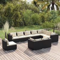 Set Mobili da Giardino 10 pz con Cuscini in Polyrattan Nero cod mxl 57068