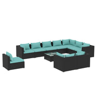 Set Divani da Giardino 11 pz con Cuscini in Polyrattan Nero 3102665