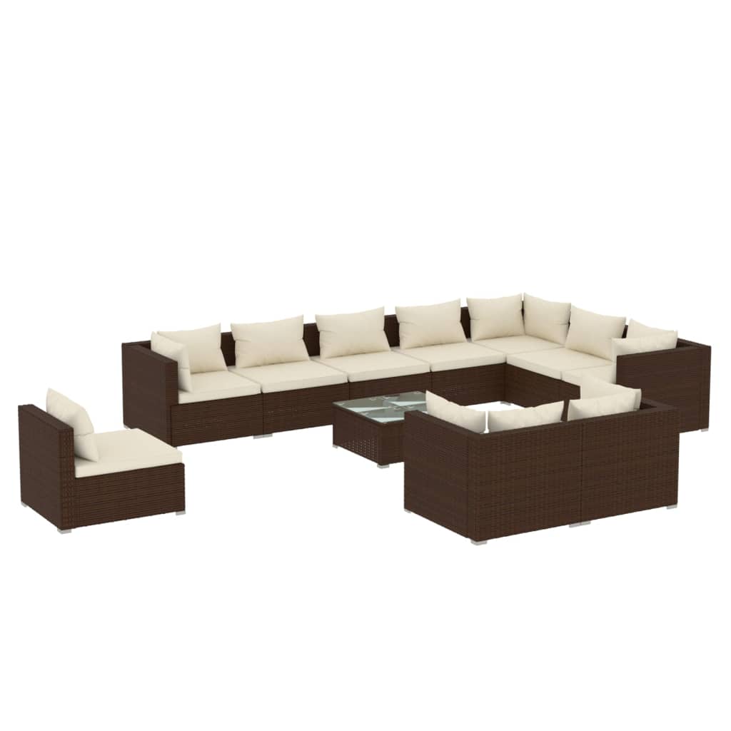 Set Divani da Giardino 11 pz con Cuscini in Polyrattan Marrone cod mxl 49832