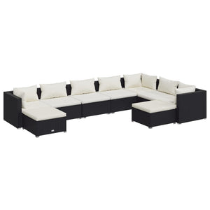 Set Divani da Giardino con Cuscini 9 pz in Polyrattan Nero