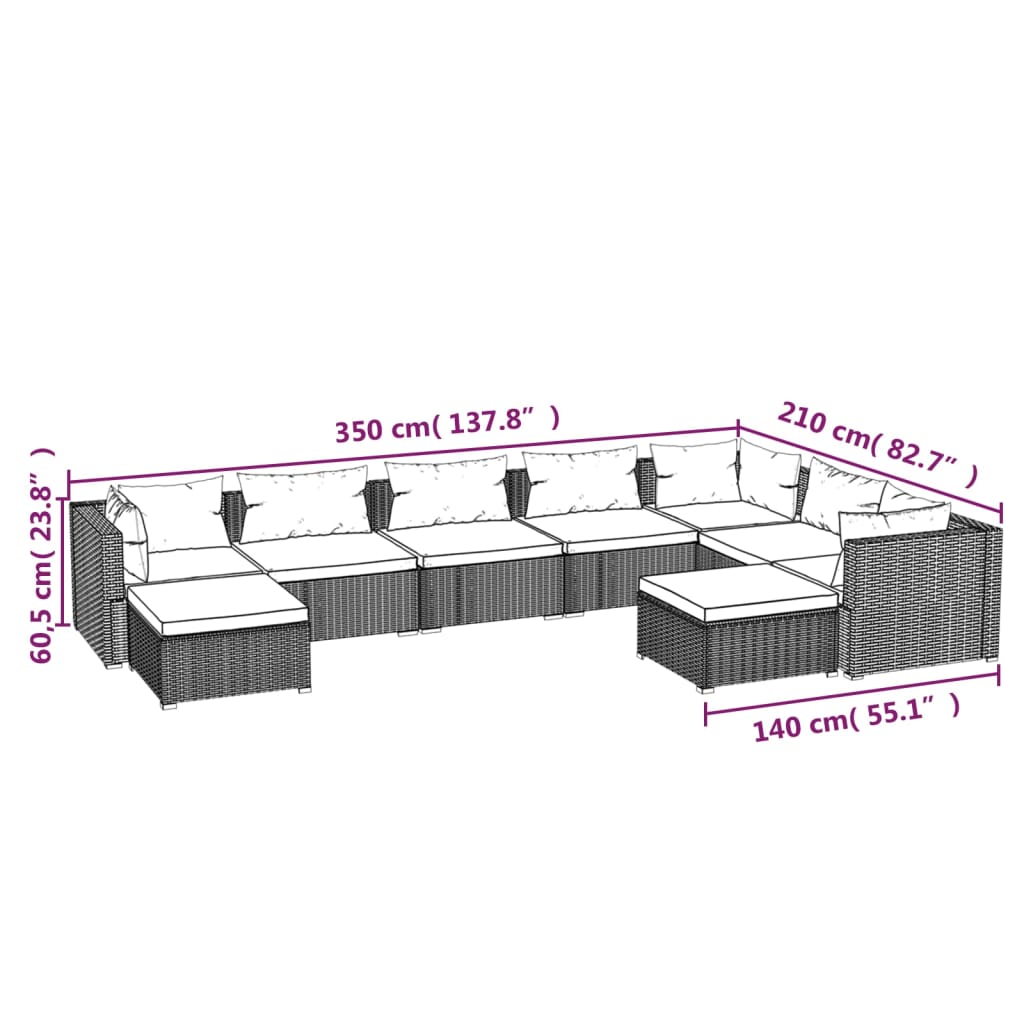 Set Divani da Giardino con Cuscini 9 pz in Polyrattan Nero cod mxl 57074