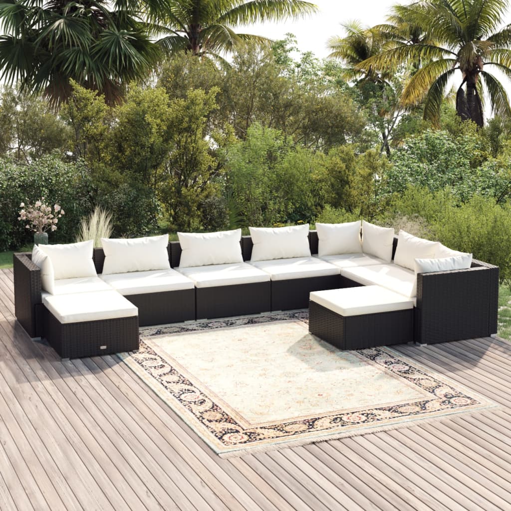 Set Divani da Giardino con Cuscini 9 pz in Polyrattan Nero cod mxl 57074