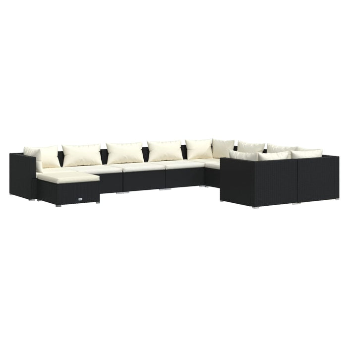 Set Divani da Giardino 10 pz con Cuscini in Polyrattan Nero 3102679