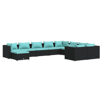 Set Divani da Giardino 10 pz con Cuscini in Polyrattan Nero 3102681