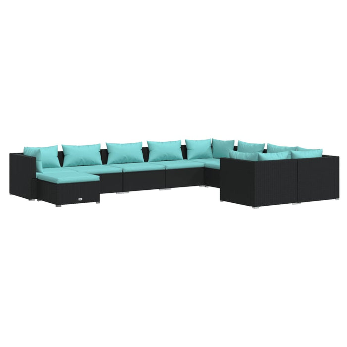 Set Divani da Giardino 10 pz con Cuscini in Polyrattan Nero 3102681