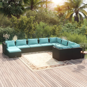 Set Divani da Giardino 10 pz con Cuscini in Polyrattan Nero 3102681