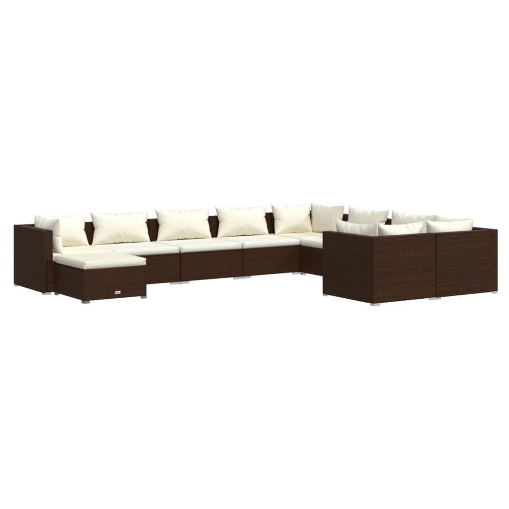 Set Mobili da Giardino 10 pz con Cuscini in Polyrattan Marrone cod mxl 40819