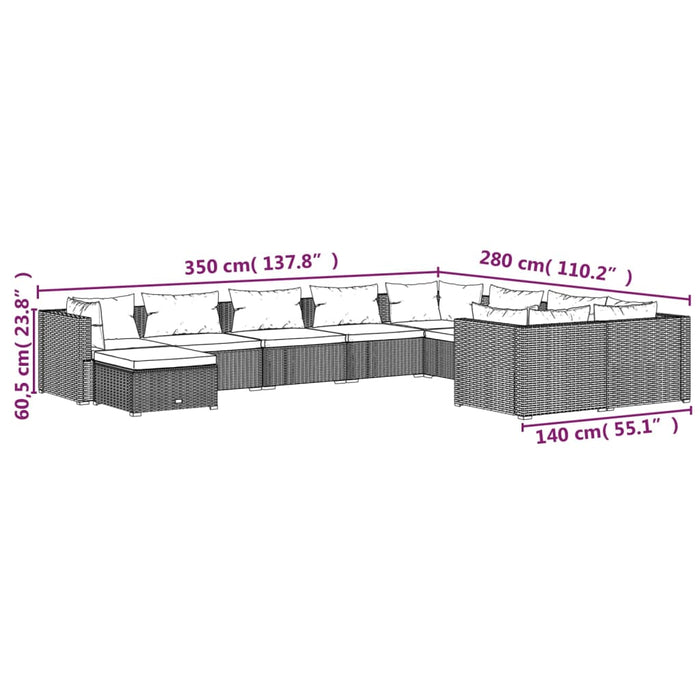 Set Mobili da Giardino 10 pz con Cuscini in Polyrattan Marrone cod mxl 40819