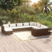 Set Mobili da Giardino 10 pz con Cuscini in Polyrattan Marrone cod mxl 40819