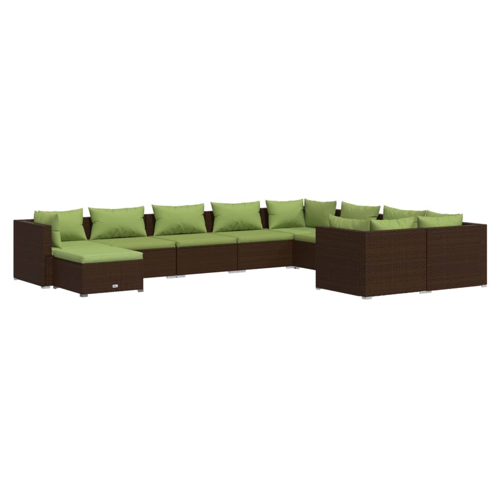 Set Divani da Giardino 10 pz con Cuscini in Polyrattan Marrone cod mxl 35831