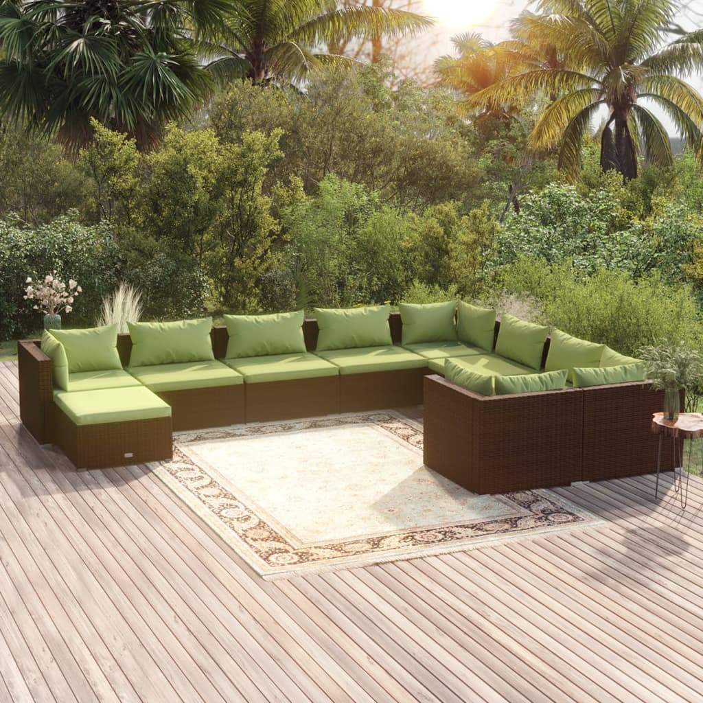 Set Divani da Giardino 10 pz con Cuscini in Polyrattan Marrone cod mxl 35831