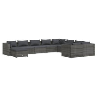 Set Divani da Giardino 10 pz con Cuscini in Polyrattan Grigio cod mxl 45226