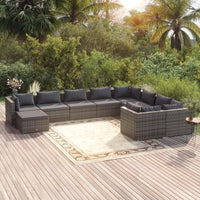 Set Divani da Giardino 10 pz con Cuscini in Polyrattan Grigio cod mxl 45226