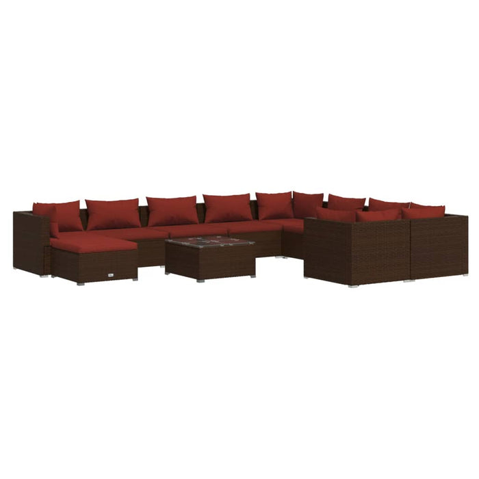 Set Divani da Giardino 11 pz con Cuscini in Polyrattan Marrone 3102691