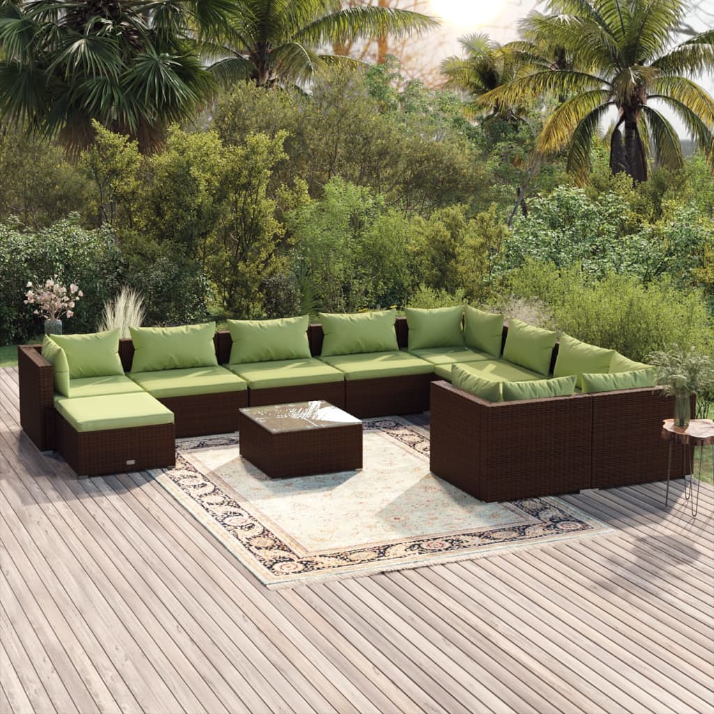 Set Divani da Giardino 11 pz con Cuscini in Polyrattan Marrone cod mxl 35874