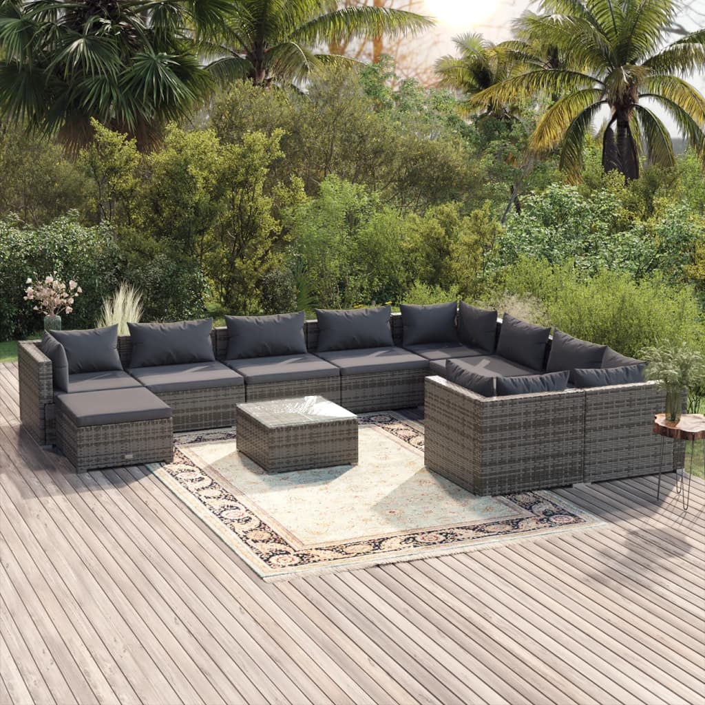 Set Divani da Giardino 11 pz con Cuscini in Polyrattan Grigio cod mxl 43821