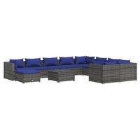 Set Divani da Giardino 11 pz con Cuscini in Polyrattan Grigio cod mxl 35145