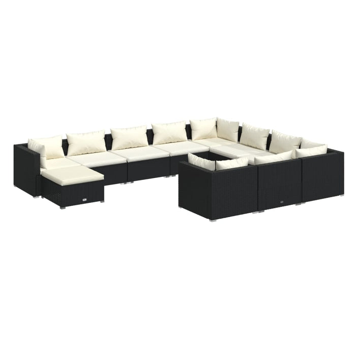 Set Divani da Giardino 11 pz con Cuscini in Polyrattan Nero 3102695